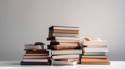 Books arrangement with copy space stack of books on table knowledge education background WORLD BOOK AND COPYRIGHT DAY