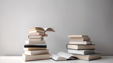 Fototapeta premium Books arrangement with copy space stack of books on table knowledge education background WORLD BOOK AND COPYRIGHT DAY