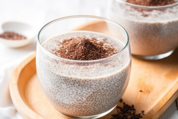 almond milk chia seed pudding in a clear bowl