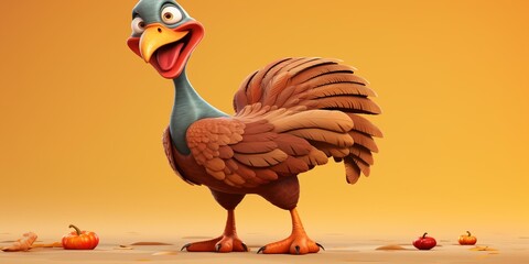 Thanksgiving turkey character cartoon  - obrazy, fototapety, plakaty