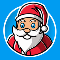 Cute cartoon version of Santa Claus with a blue background.