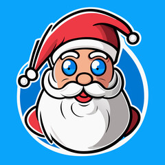 Cute cartoon version of Santa Claus with a blue background.
