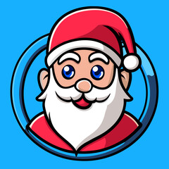 Cute cartoon version of Santa Claus with a blue background.