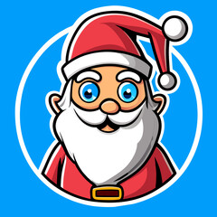 Cute cartoon version of Santa Claus with a blue background.