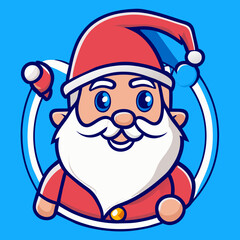 Cute cartoon version of Santa Claus with a blue background.