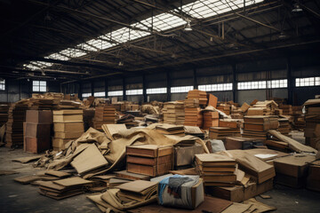 Industrial warehouse with lots of cardboard boxes, industrial background, toned