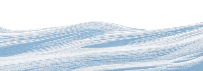 White clean snow texture. Snowdrift isolated on white background. Banner format.