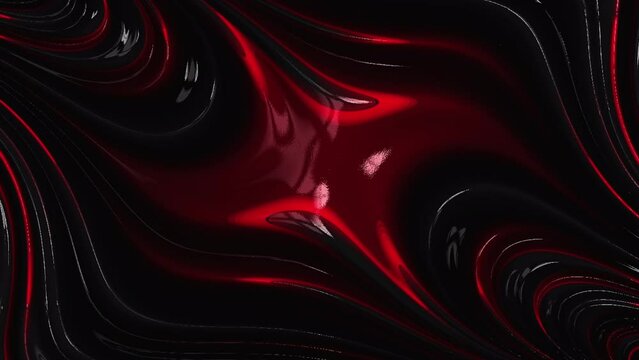 Abstract red wave fractal pattern flowing on black. Glossy hi-tech modern loop able animation