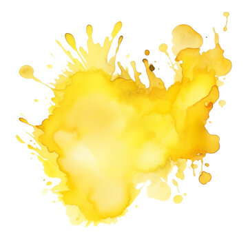 Yellow watercolor paint staint isolated on white background, no background, png