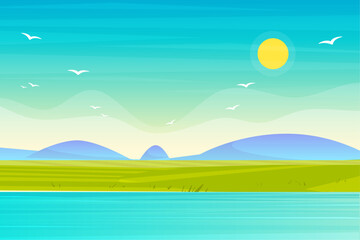 Obraz na płótnie Canvas nature landscape background with lake and mountain