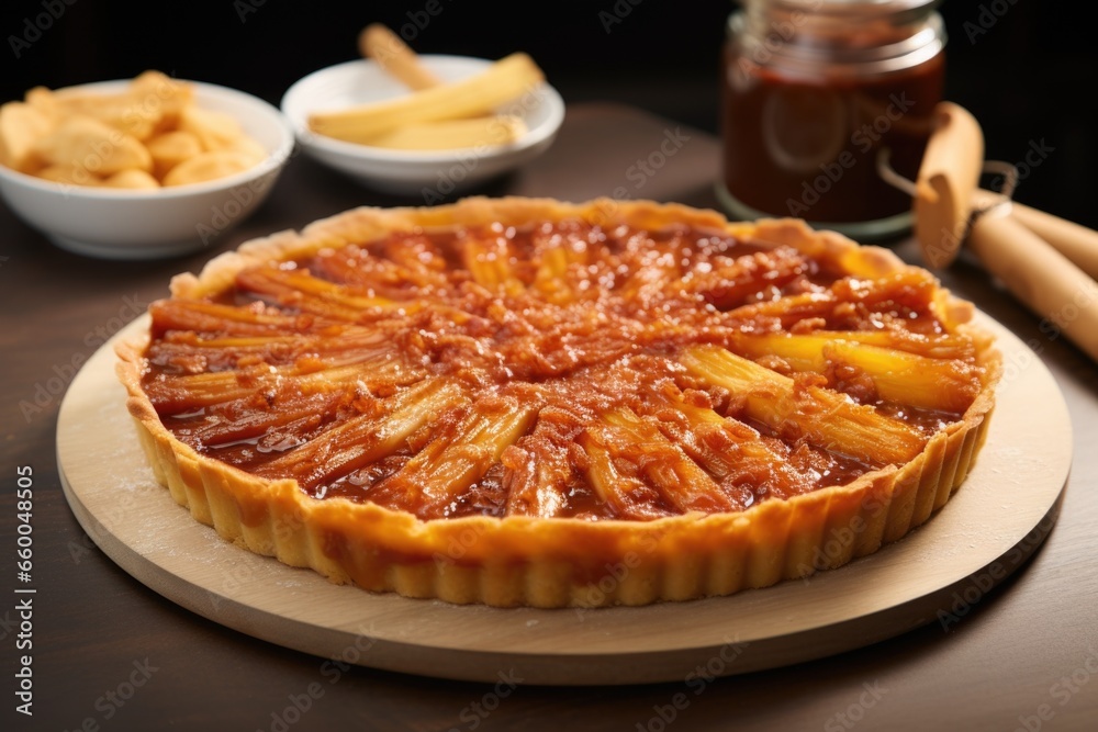 Canvas Prints banana tart with caramelized sugar on a kitchen counter