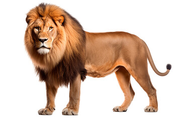 Lion isolated on a transparent background. Animal left side view portrait.	