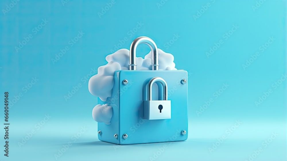 Aufkleber Fraud protection and data privacy with a secure password field and cloud storage represented by a cartoon design icon