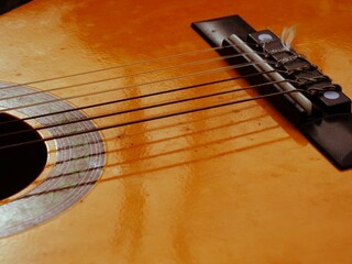 Classical guitar strings medium shot