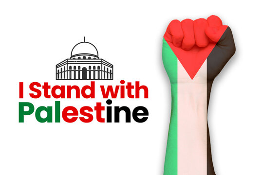 I stand with Palestine with hand icon and palestine flag