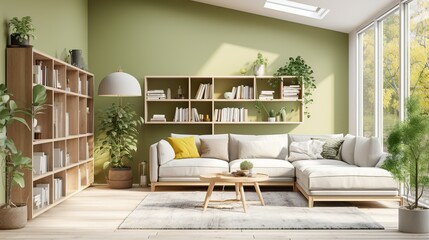 Fototapeta na wymiar living room with eco interior decoration Home interior with decor plants decoration interior design of living room