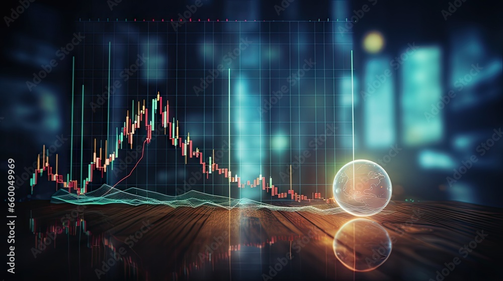Poster global trading market changes illustrated through abstract business chart with downtrend line graph 