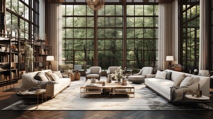 Grand living space adorned with expansive windows