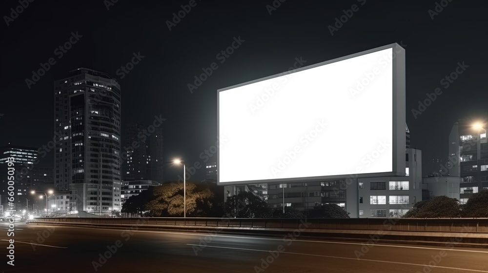 Wall mural advertising mock up blank billboard at night time with street light with copy space for public infor