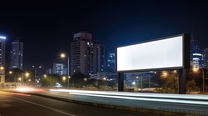 Fototapeta na wymiar Advertising mock up blank billboard at night time with street light with copy space for public information board billboard blank for outdoor advertising poster