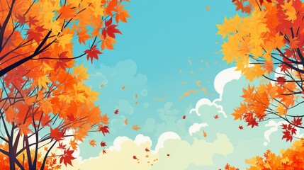 Autumn landscape with trees, mountains, fields, leaves. Countryside landscape. Autumn background. Vector illustration