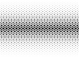 Seamless halftone vector background. Filled with black stars and hexagones . Short fade out.