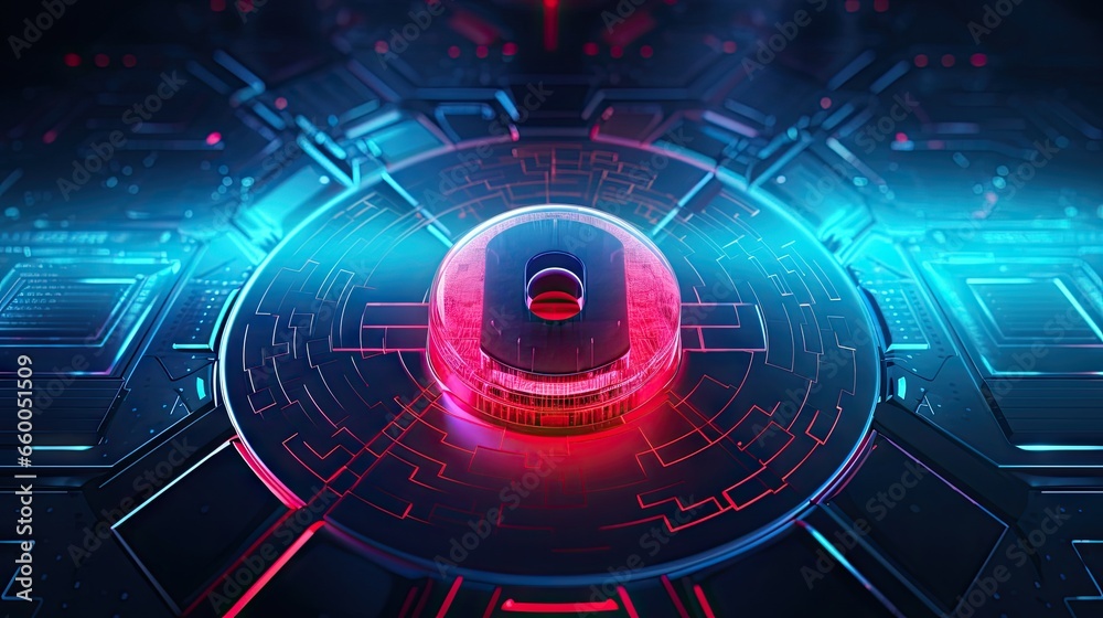 Poster Futuristic technology concept with closed padlock binary code and gradient background 3D illustration
