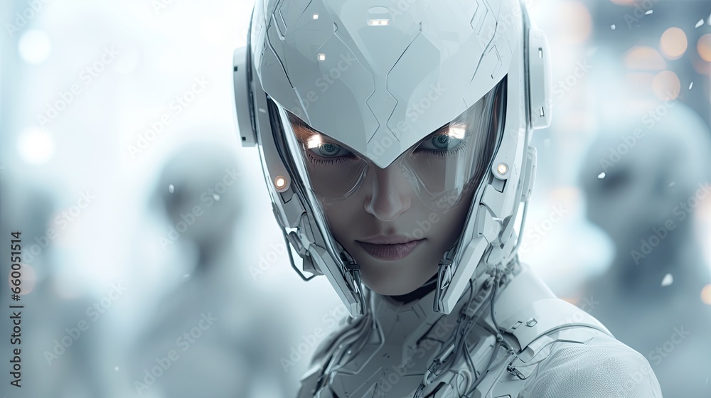 Aufkleber futuristic 3d rendering in white with a cyberpunk sci fi style
