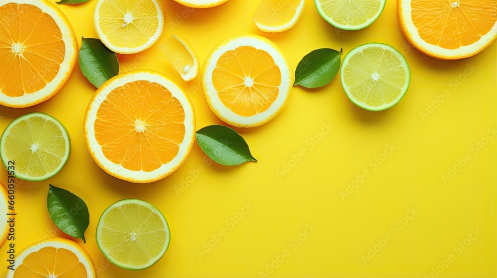 Aufkleber fruit minimal concept with summer citrus composition on pastel background