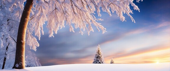 Winter Forest Scene Snowy Holiday Background. Elegant Christmas Frame Artwork
