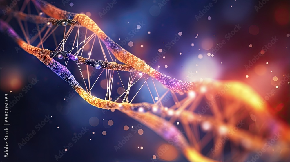 Aufkleber High resolution 3D render of a scientific background with a DNA string