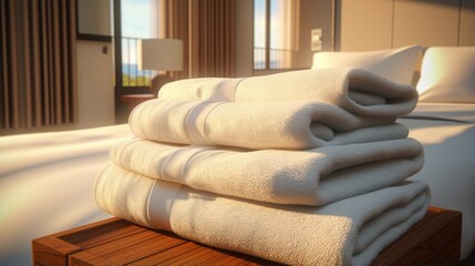 Fototapeta na wymiar Hotel bed has towels
