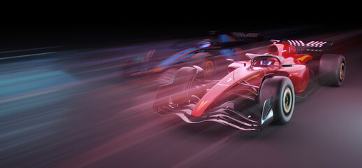 Race cars on dark background without any branding - 3D rendering