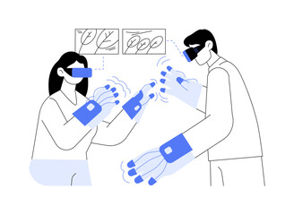 Haptic gloves abstract concept vector illustration.