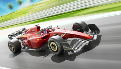 Race car on track without any branding - 3D rendering