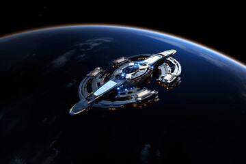 Space Cruiser Passing Planet