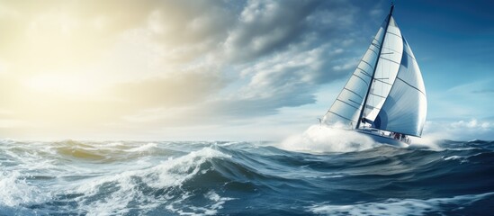 Yachts racing in the wind and waves With copyspace for text