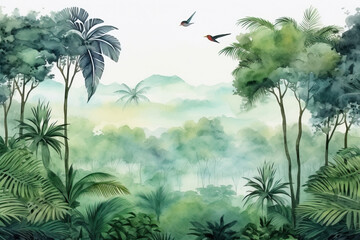 Watercolor Deep Jungle Scene