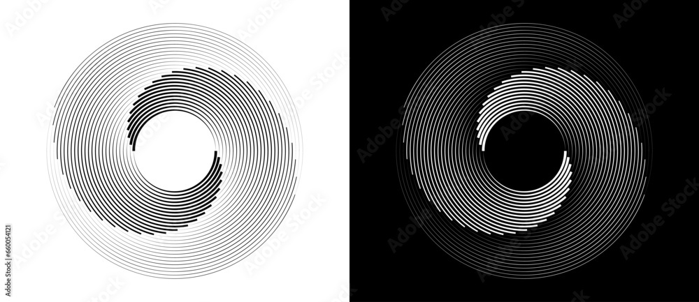 Poster abstract background with lines in circle. art design spiral as logo or icon. a black figure on a whi