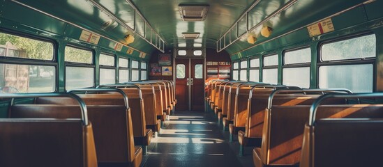 Fototapeta premium Vintage filter on the inside of an antique school bus With copyspace for text