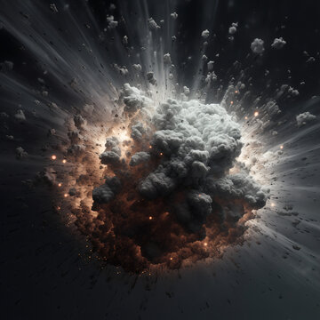 Violent explosion with dust and clouds, texture background, dark