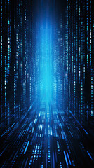 Blue matrix digital background. Abstract cyberspace concept.