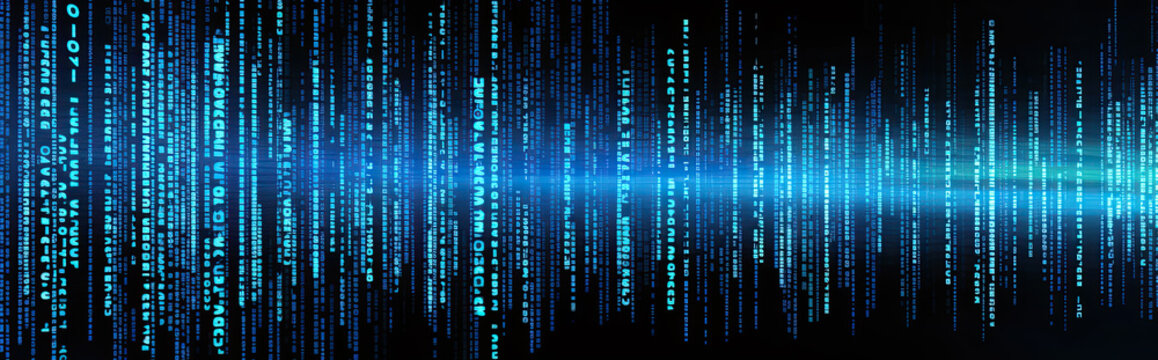 Digital binary code on a black background.