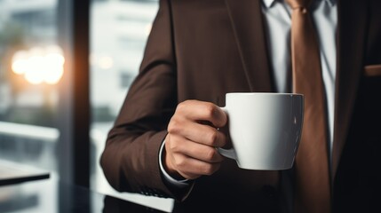 Suit Man Holding Cup Of Coffee Photography