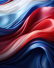 Background of flowing shiny satin or silk in the colors flag of France, bright background of smooth silky fabric