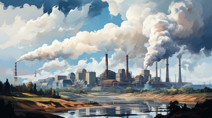 Abstract industrial landscape background.factory smoke clusters pollute the environment, and pollution damages the environment. environmental protection concept
