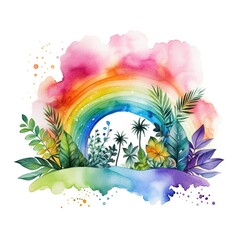 Fototapeta na wymiar Watercolor rainbow illustration, floral art, clipart, single element for design on white background