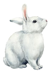 Foto auf gebürstetem Alu-Dibond Boho-Tiere White rabbit, cute forest animal on an isolated white background, watercolor illustration. Little bunny 