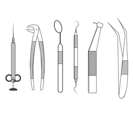 Dental tools isolated on white background. Vector illustration.