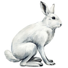 Mountain hare. White bunny, cute animal on an isolated white background, watercolor illustration